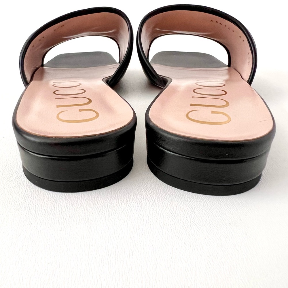GUCCI | Marmont GG Jolie Matelasse Quilted Black Leather Low Heel Slides Sandals - Picture 11 of 14